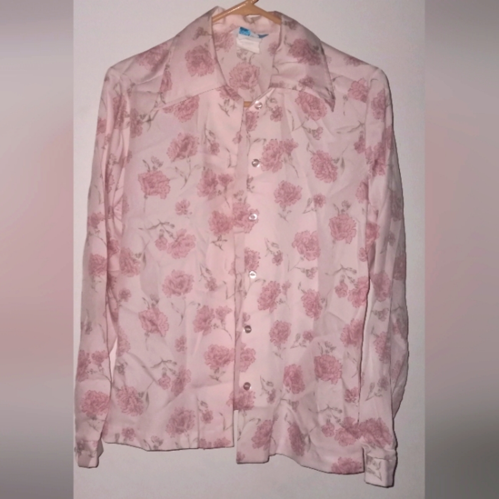 Vintage Carole Sue Button Front Long Sleeves Floral Print Size: M